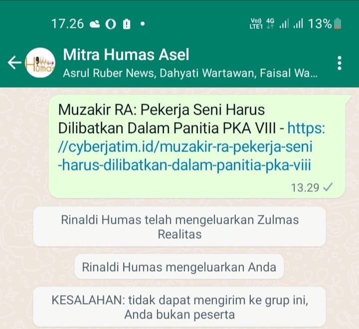Tiba-tiba Saja Kabid IKP Diskominfisan Aceh Selatan Bubarkan Group Mitra Humas