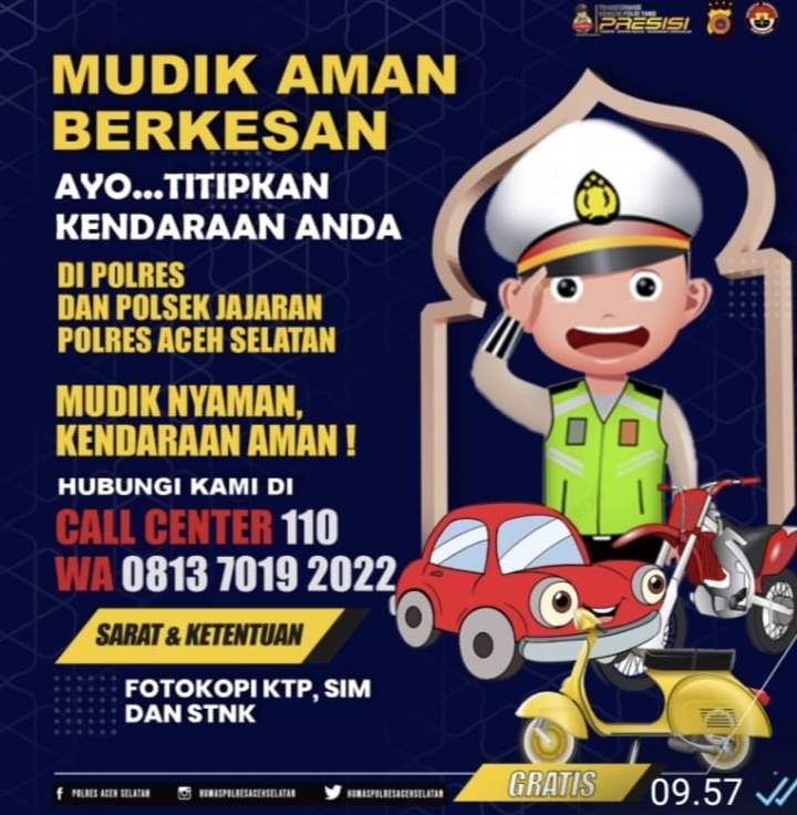 Polres Aceh Selatan Sediakan Tempat Penitipan Kendaraan Selama Mudik Lebaran