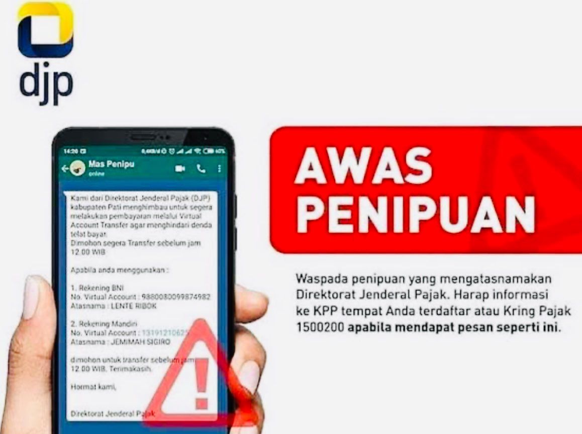 Awas Penipuan Yang Mengatasnamakan DJP Online Maupun PT. Taspen