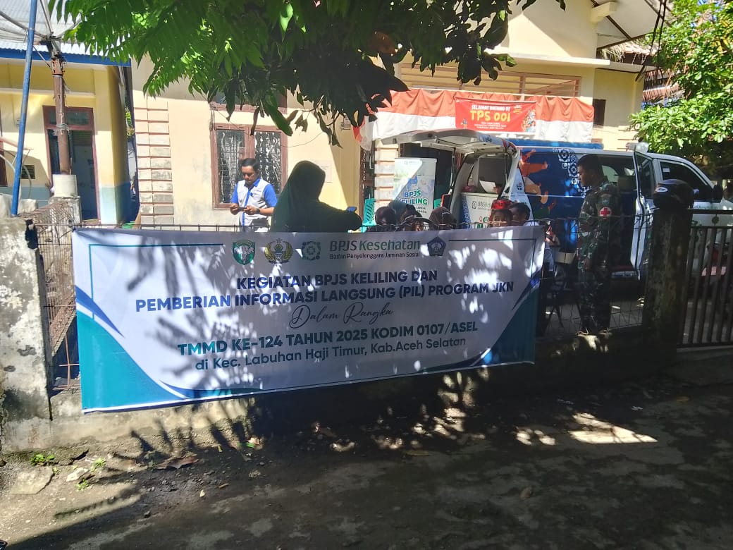 Kolaborasi dengan BPJS, Satgas TMMD 124 Kodim 0107/Asel Bidang Kesehatan Lakukan Pendataan Warga Nonaktif dan Belum Terdaftar BPJS