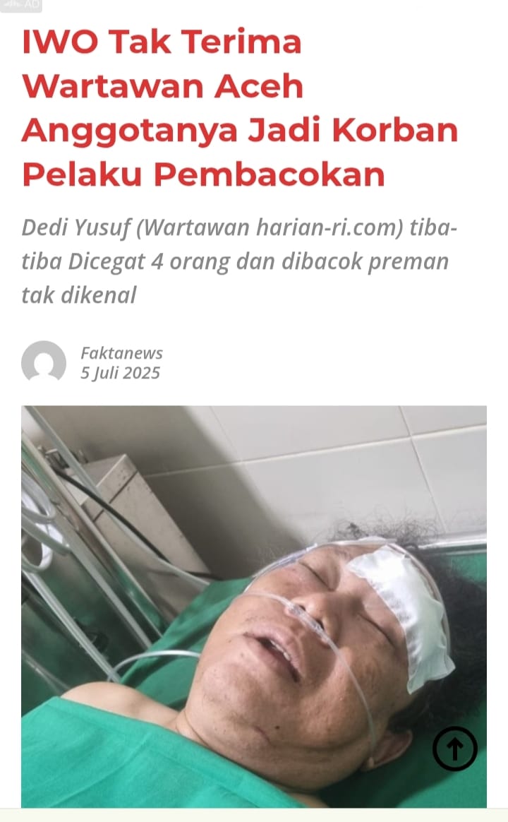 PW IWO Aceh Bantah Korban Pembacokan Adalah Anggotanya, Minta Media Faktanews.co.Id Klarifikasi Judul Berita