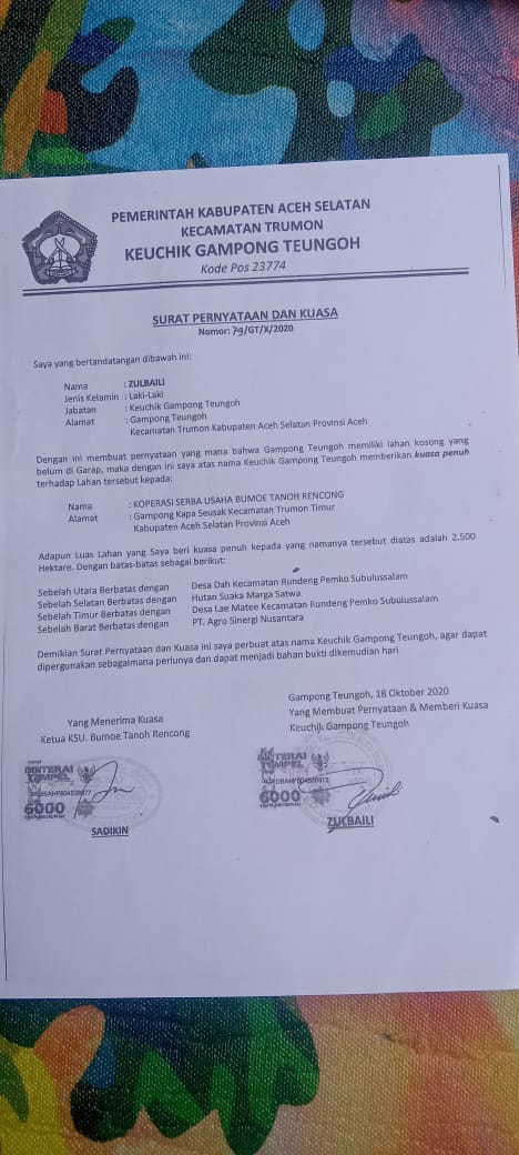 T. Sukandi : Hanya Terjadi di Trumon Aceh Selatan, Keuchik Kuasakan Tanah Gampong Teungoh 2.500 hektar Pada Koperasi, Dan Tanah Tersebut Di Jual Pada PT ALIS