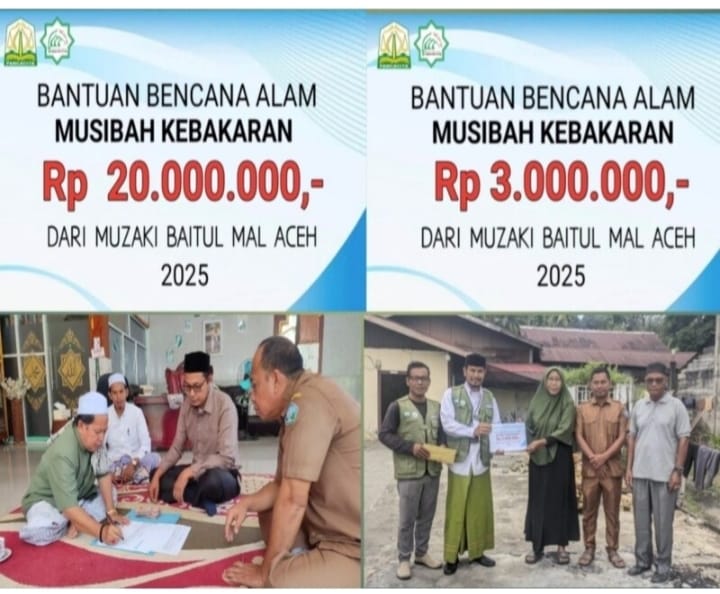 Baitul Mal Aceh Serahkan Bantuan Musibah Kebakaran Dayah Darul Amilin dan Rumah Warga di Aceh Selatan